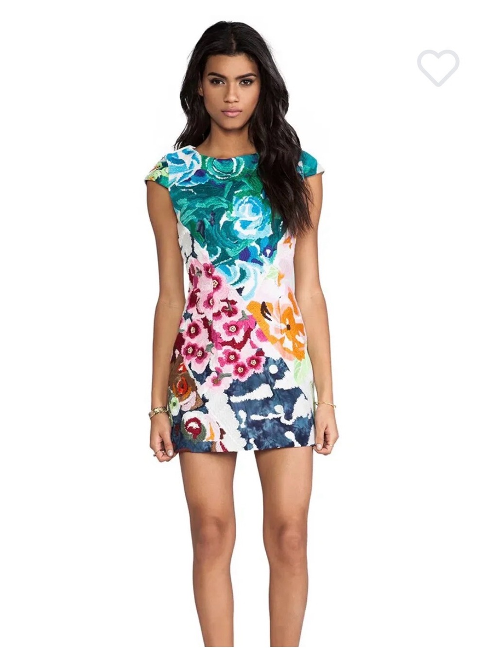 SHAKUHACHI FLOWER BOMB EMBROIDERED SQUARE DRESS FLORAL SPLICE Size Small